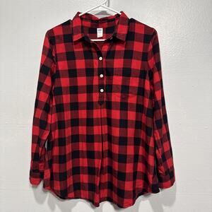 Old Navy Maternity Top Womens S/P Buffalo Plaid Flannel Henley Relax Fit Shirt